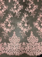 Teagan BLUSH PINK Damask Design Embroidered on Mesh Lace Fabric by the Yard – 1