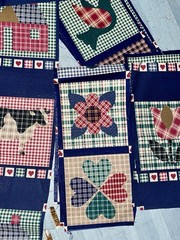 Quilt Print Cheater Fabric, 5”Gingham, Cottage. 13 Bright Tea Cup 6” Squares