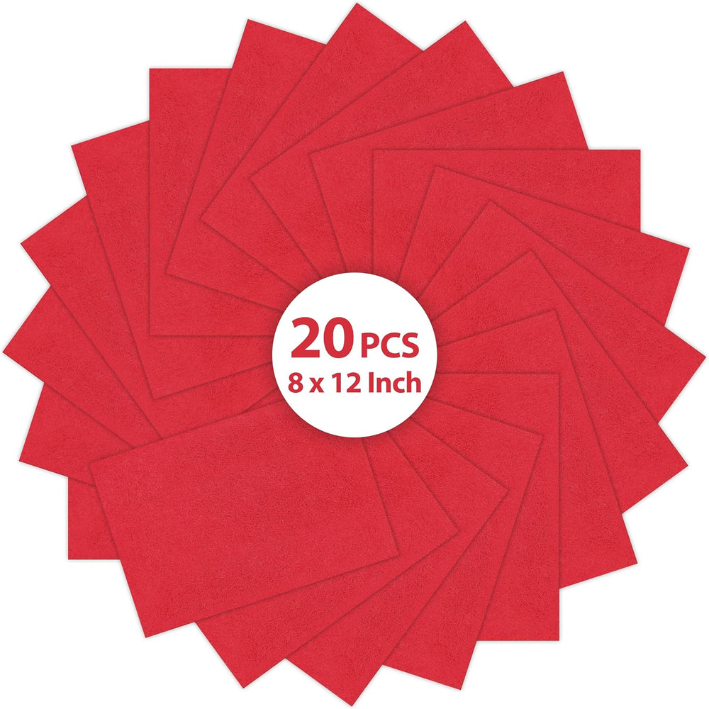 20PCS Red Felt Fabric Sheets – 8″X 12″ Single Color for Crafts, Sewing, Patchwor