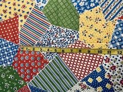 VTG 1970`s Feedsack Repro Patchwork Crazy Cheater Quilt Primary Colors 36″W BTFQ
