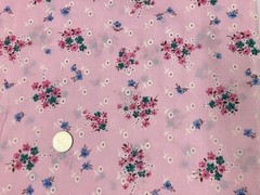 Vintage Flocked Pink Floral Eyelet Fabric 47 x 45 Flower Bouquets Opaque