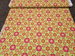 Floral Fabrics BTY General Fabrics Mod Flowers Orange Lime Green Red Silver
