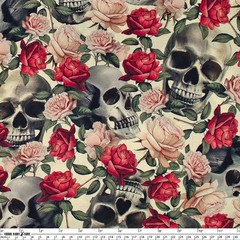 Patchwork Sewing Quilting Fabric Stof Sand Big Skulls and Roses Calavera 50×5…