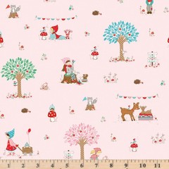 Whimsical Woodland Main Pink Fabric C17640 Tasha Noel By half yd cont cuts