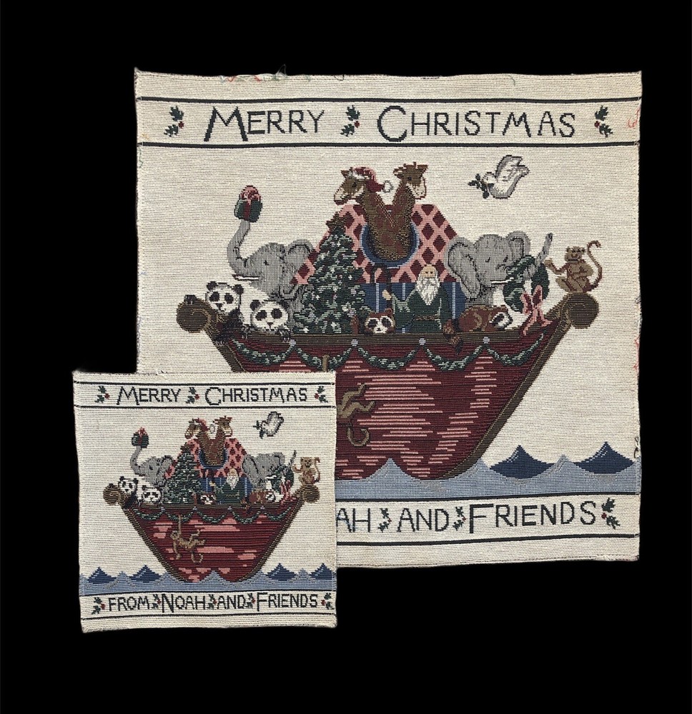 2 Noah’s Arc Woven Tapestry Fabric Squares Ready To Sew 17.5 X 18” And 9” X 9”