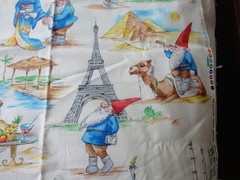 2 half yd fabric pieces OOP unique Michael Miller gnomes traveler and mushrooms