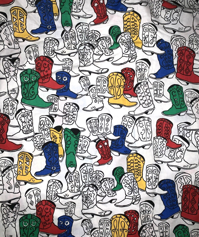 Vintage Princess Fabrics Primary Color Cowboy Boots Fabric~5 Yd x 46″