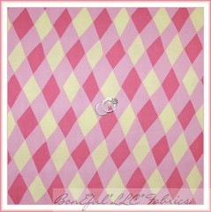 BonEful Fabric FQ Cotton Quilt PINK PRINCESS Girl Yellow Diamond Stripe Check US
