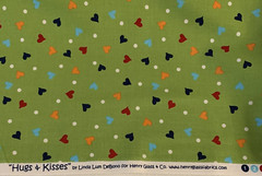 Hugs & Kisses Heart Fabric By Linda DeBono & Henry Glass Red Orange Green 1+Yds