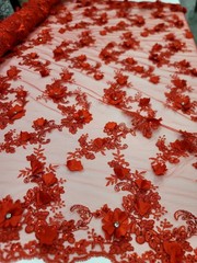 3d Red Floral Lace Fabric Sold By The Yard Embroidered Rhinestones 3d Lace Prom