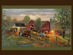 Americas Heartland Digital Quilting Fabric Panel – MDG – with Barn and Tractor