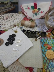 Vintage lace fabric buttons Sewing and craft Slow stitch junk journal kit K#22