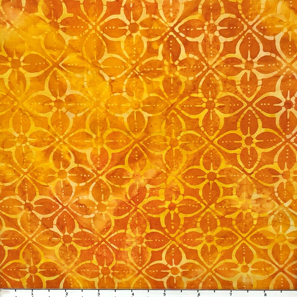1 Yard Cut of Lunn Fabric Stylized Wedding Ring Batik 100% Cotton 2237 Orange