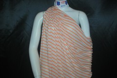Linen Cotton Rayon Knit Jersey fabric 3/16″ Orange 1/2″ Natural Oatmeal Stripes