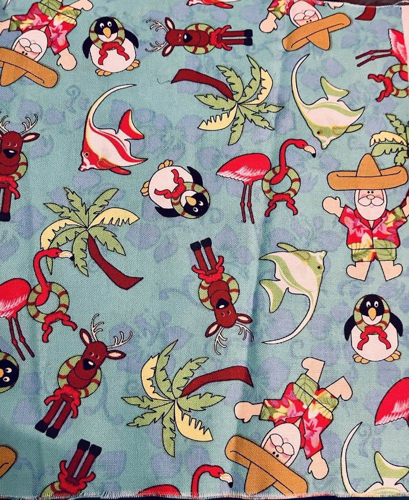 VTG Tropical Vacation Santa Flamingos Reindeer Palm Trees Tropical Fish BTFE