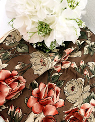 Vtg 2YD VIP CRANSTON PRINT Schwartz Liebman Brown Orange Grn Floral Quilt FABRIC