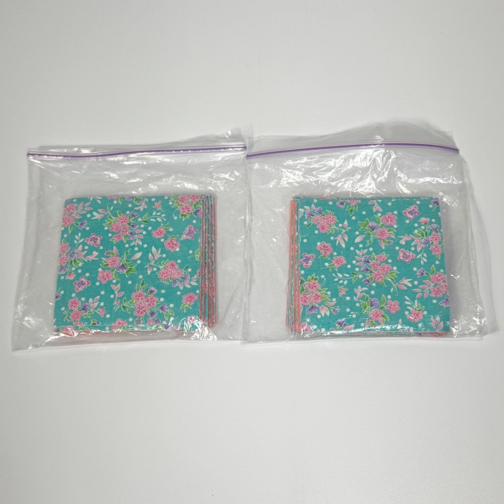 80 Quilting Squares 4×4 Pre Cut Fabric Blocks Floral Teal and Pink Tonal 4 Inch