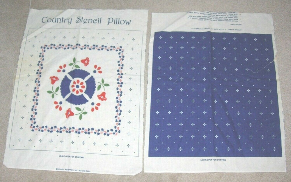 Fabric Panel SEWING CRAFTS ivory red navy blue amish THROW PILLOW COUCH 16X17