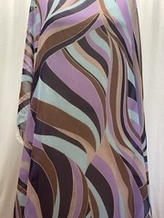 100% Silk Georgette Purple Brown Blue Tan Swirls Fabric By the Yard 52″ Wide