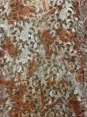 Hand Brushed Orange Paint Guipure Venice Lace Fabric 4.25 Yards Long 50″ Wide