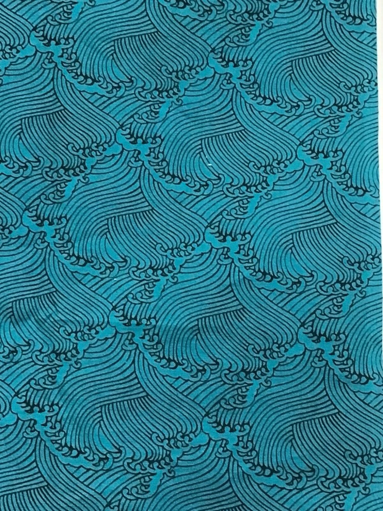 Vintage Cotton Print Fabric Black Waves on Dark Teal 2 yrds x 45″ Wide
