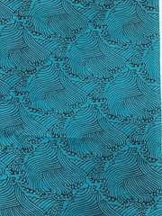 Vintage Cotton Print Fabric Black Waves on Dark Teal 2 yrds x 45″ Wide