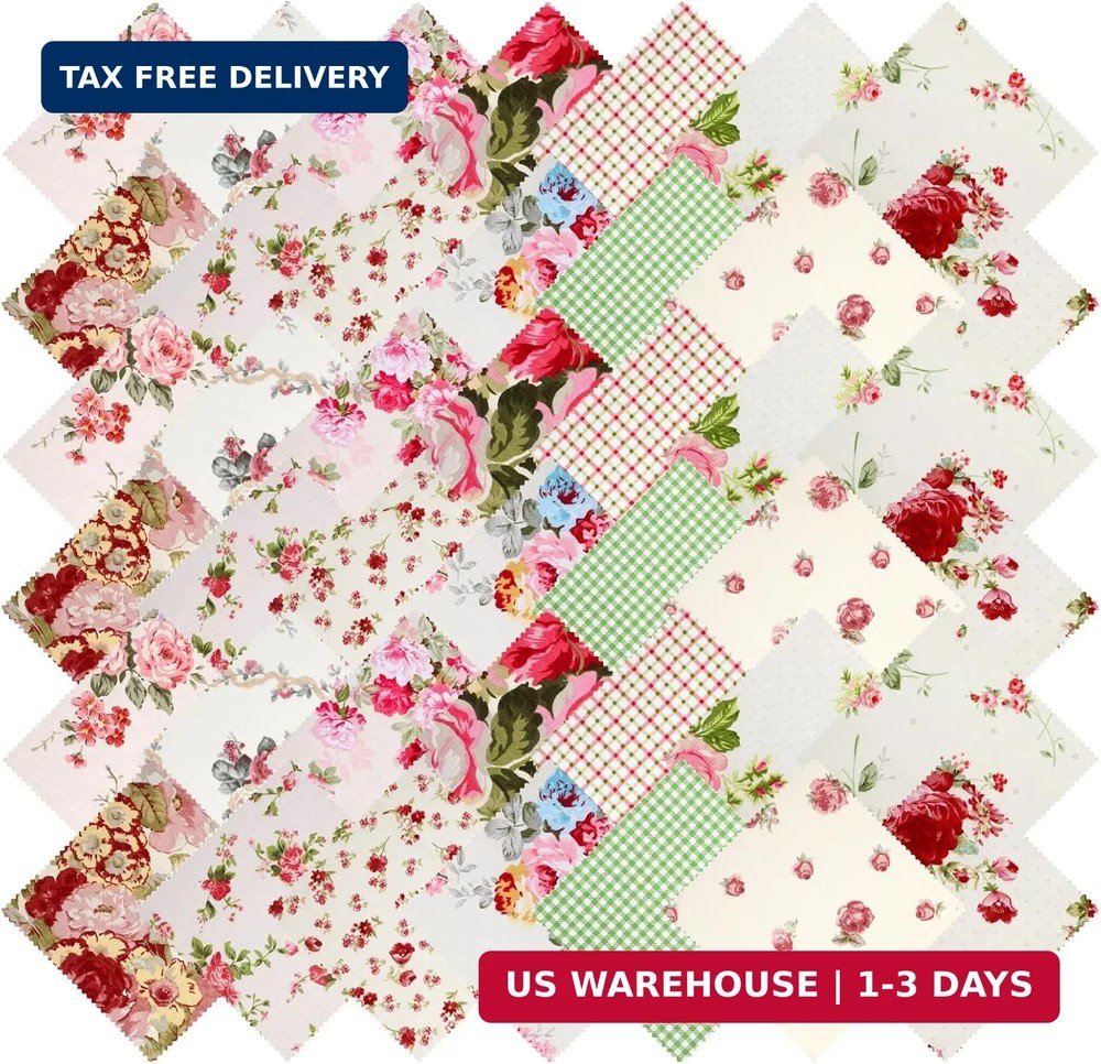 42Pcs Pink Charm Packs for Quilting, 100% Cotton Fabric Squares 5 x 5Inch Pre-Cu
