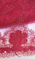 Dark Red Mesh Scalloped Lace French design embroidery Fabric W/ Mini 3D Flowers