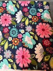 Fabric Lot 2 Yds 18 Ins 42 W Floral Op Art Flowers Home Decor Navy Pink Aqua