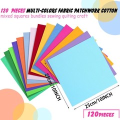 Solid Multicolor Cotton Fabric 120 Pcs 10 x 10 inch for Quilting Patchwork