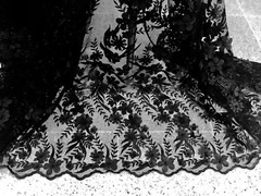 Black 3D Flower Beaded Embroidered Mesh Lace Fabric 50” Wide 1 Yard