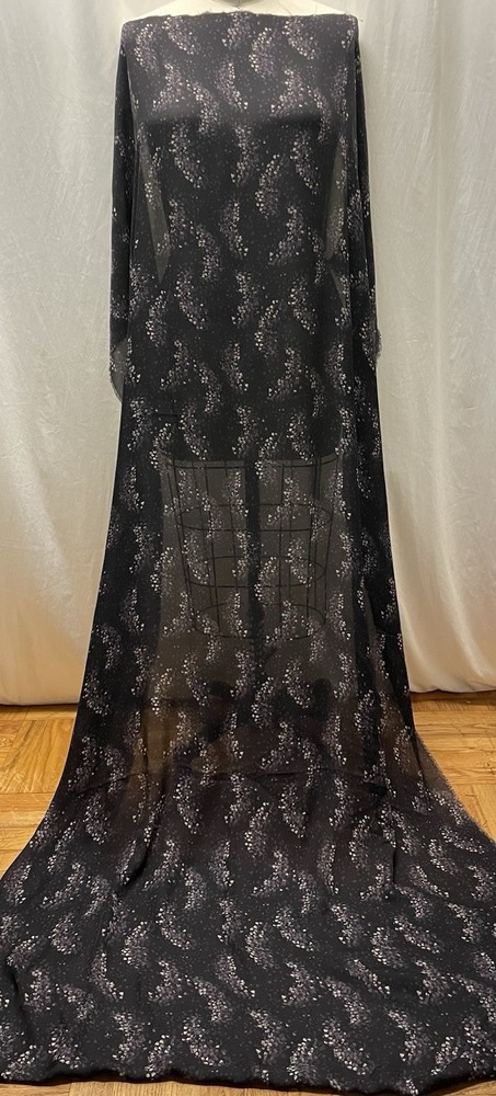 100% Silk Georgette Black Soft Purple Speckle Fabric 2.75 Yds Long 46″ Wide