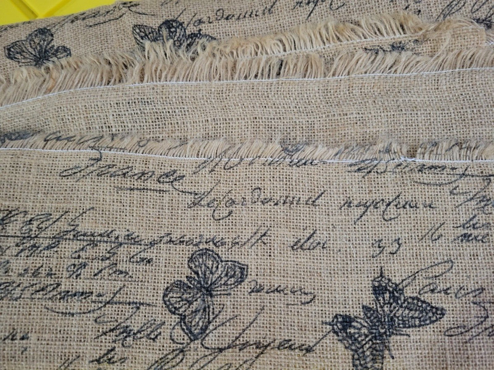 Burlap Fabric Garden Butterflies Writing Stamped 36×50 inches New Cottagecore