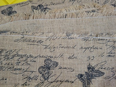 Burlap Fabric Garden Butterflies Writing Stamped 36×50 inches New Cottagecore