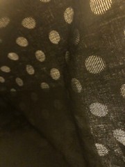 Vtg Black Floral Pattern Fabric with Shear Polka Dots 51×54