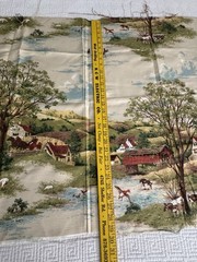 Vintage United Fabrics Silk Blend Scenic Slub Fabric Remnant Country Scene 44×30