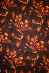 Vtg. 5 Yards Floral Dress Fabric Warm Autumn Brown Orange 60″ Wide Nice Drape