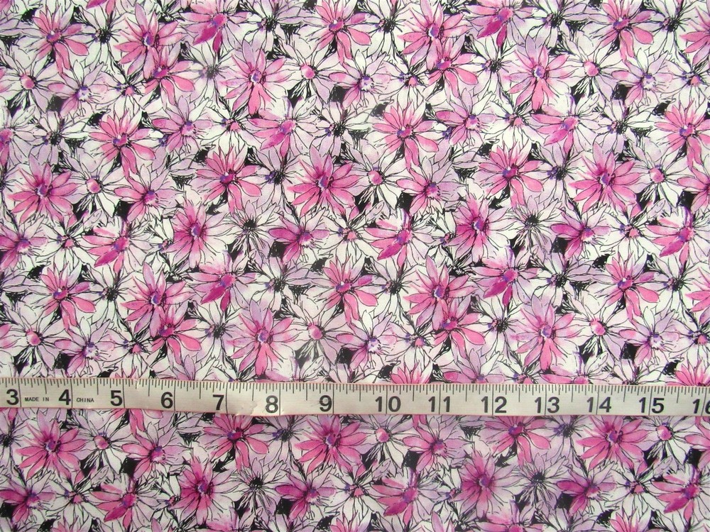 1 yd Cotton Fabric Flowers in Pinks, Fuchsia & White All Over