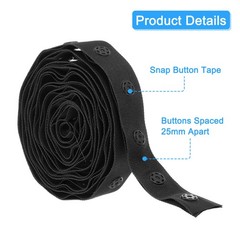 2 Yard Snap Button Tape Press Round Button Plastic Sewing Tape Black