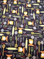 What’S Cookin’ Kitchen Utensils Black Fabric 29406 J 30 Inches By 19 Inches