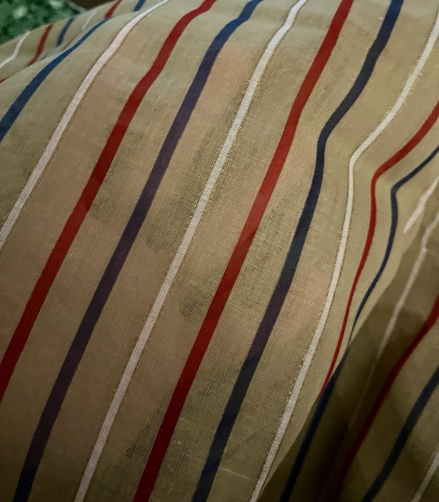 VTG Semi Sheer Red White & Blue Stripes on Beige Organdy BTHY