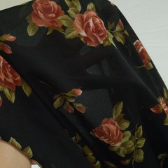 Vintage 90s Sheer Chiffon Fabric Black Rose Floral Grunge 4Y x 44″ Polyester