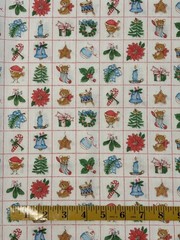 VTG Spring Mills Christmas Baby Animals in Red Blocks Cheater Quilt 2/3 Yard Cut