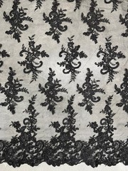 Tess BLACK Polyester Floral Embroidery with Sequins on Mesh Lace Fabric by the