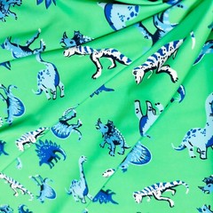 Generic Dinosaurs Green Background Print Nylon Spandex Fabric 4 Way Stretch