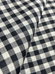 Vintage Black & White Gingham Check Cotton Blend (?) Fabric 1 1/2 yds x 45″
