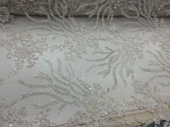 Ivory Hand Beaded Mesh Embroider Flowers.36x50inches. Wedding-Bridal Fabric Lace