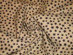 Star Fabric * Scattered Navy Star And Tan Cotton Calico Fabric * Sewing Fabric