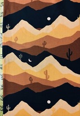 Desert Landscape Dear Stella Fabric Cacti moon mountains orange black brown tan