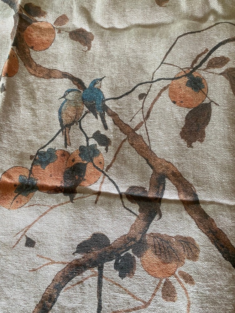 ‘Persimmon Birds’ Flax Linen Fabric by Nathan Turner – 1 yard